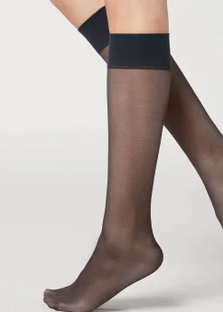 Sheer Socks^Calzedonia 20 Denier Comfort Cuff Knee-Highs 016 - Blue