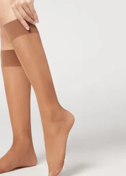 Sheer Socks^Calzedonia 20 Denier Comfort Cuff Knee-Highs 1287 - Nude 8 - Tropical