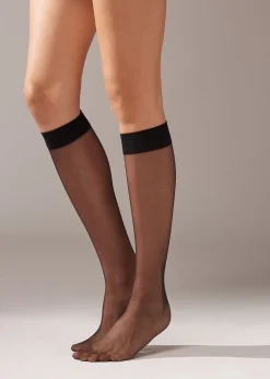Sheer Socks^Calzedonia 8 Denier Sheer Comfort Cuff Knee-Highs 019 - Black