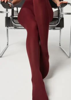 Patterned Tights^Calzedonia 50 Denier Total Comfort Soft Touch Tights 2240 - Wine Red Purple