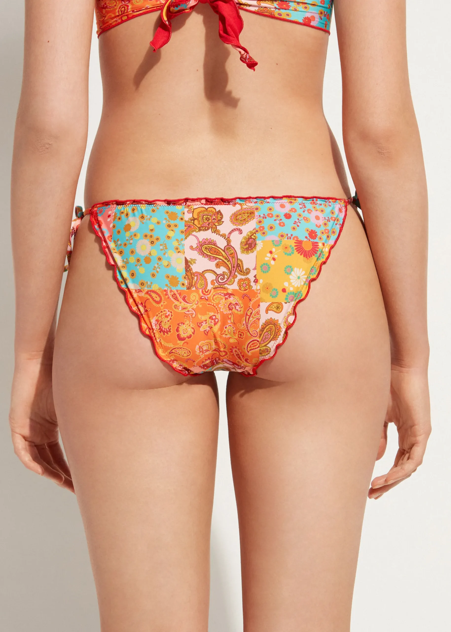 Bikini^Calzedonia Alicante Floral Bow Bikini Bottoms 694C - Cashmere Patchwork