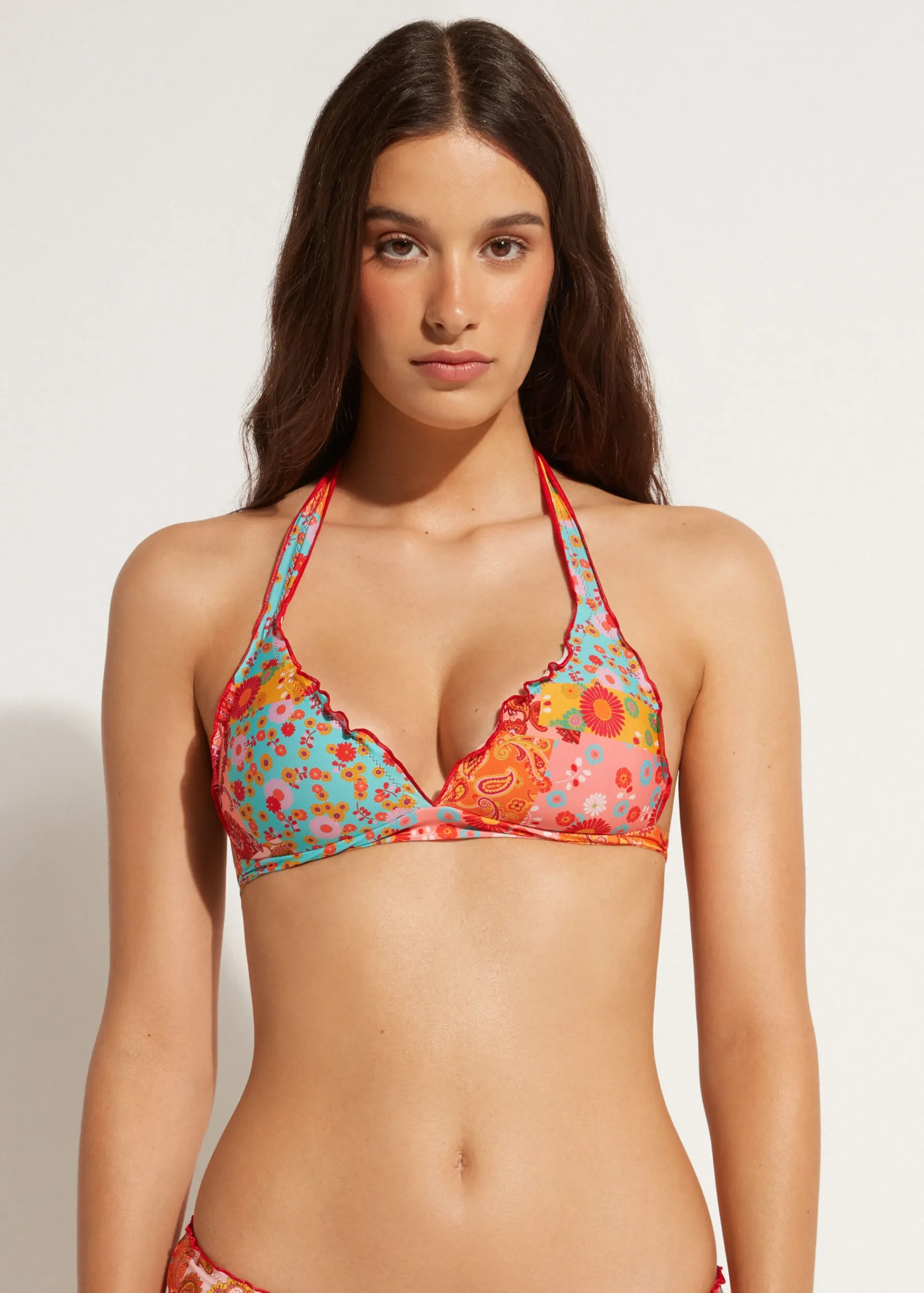 Bikini^Calzedonia Alicante Graduated Padded Triangle Bikini Top 694C - Cashmere Patchwork
