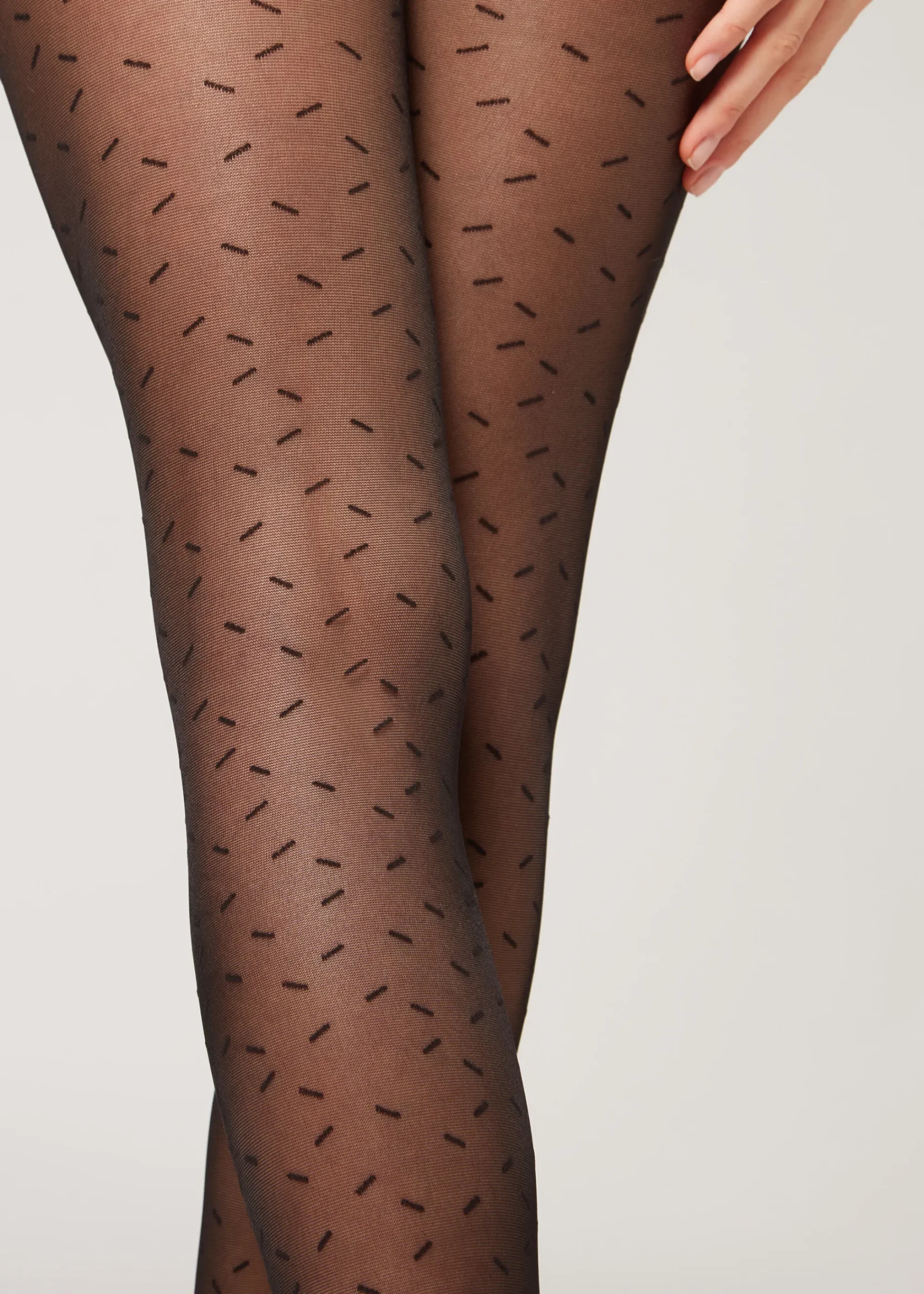 Patterned Tights^Calzedonia All-Over Dash 30 Denier Sheer Tights 5238 - Black Hyphen