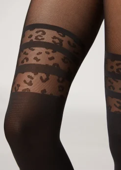Patterned Tights^Calzedonia Animal Print Over-Knee Effect Tights 019 - Black