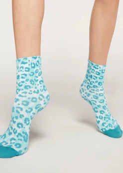 Short Socks^Calzedonia Animal Print Short Socks 9688 - Blue Animal Print