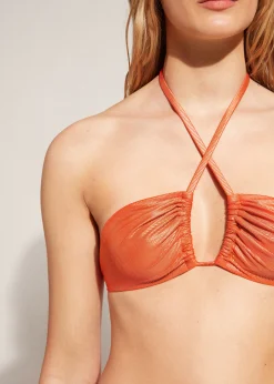 Bikini^Calzedonia Bandeau Bikini Top Antigua 633C - Orange Coral Rib