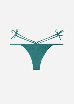 Bikini^Calzedonia Brazilian Lame Side-Tie Bikini Bottoms Hollywood 651C - Shiny Green