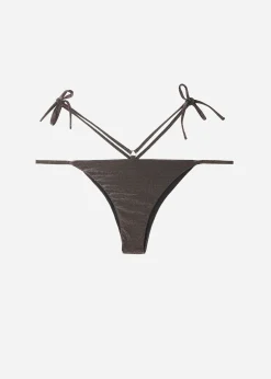 Bikini^Calzedonia Brazilian Lame Side-Tie Bikini Bottoms Hollywood 559C - Shiny Black