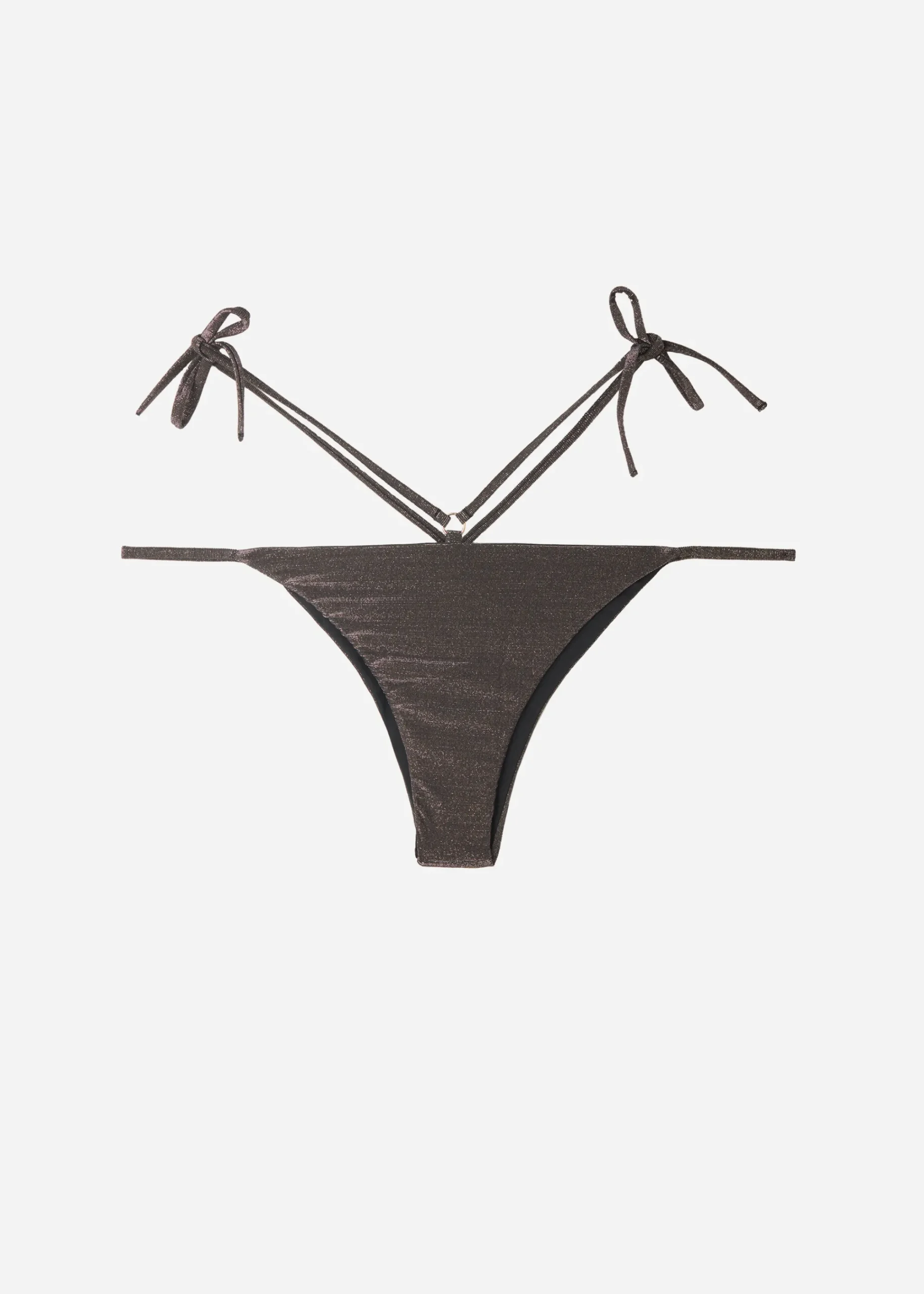 Bikini^Calzedonia Brazilian Lame Side-Tie Bikini Bottoms Hollywood 559C - Shiny Black