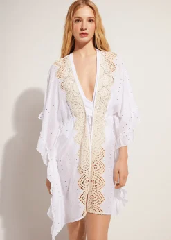 Beachwear^Calzedonia Broderie Anglaise And Sequin Kimono Kaftan 01 - White