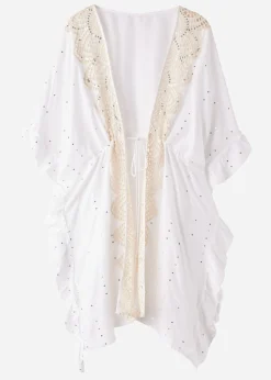 Beachwear^Calzedonia Broderie Anglaise And Sequin Kimono Kaftan 01 - White
