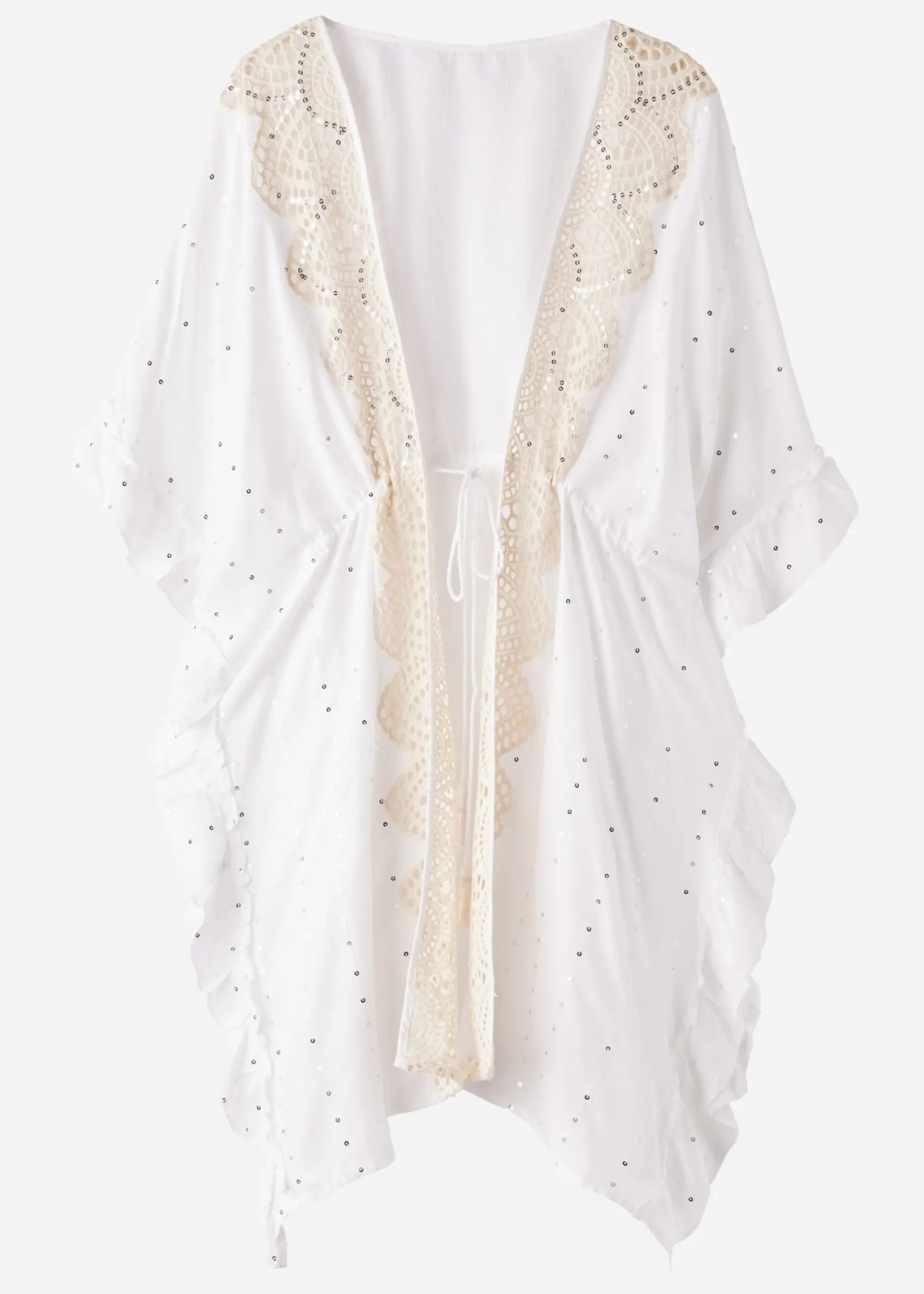Beachwear^Calzedonia Broderie Anglaise And Sequin Kimono Kaftan 01 - White