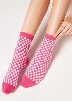 Short Socks^Calzedonia Check Pattern Short Socks 9653 - Fuchsia Check