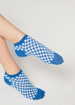No-Show^Calzedonia Check Print No-Show Socks 9652 - Blue Check