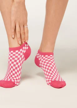 No-Show^Calzedonia Check Print No-Show Socks 9653 - Fuchsia Check