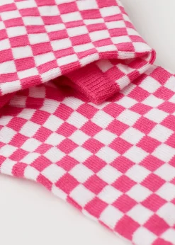 No-Show^Calzedonia Check Print No-Show Socks 9653 - Fuchsia Check