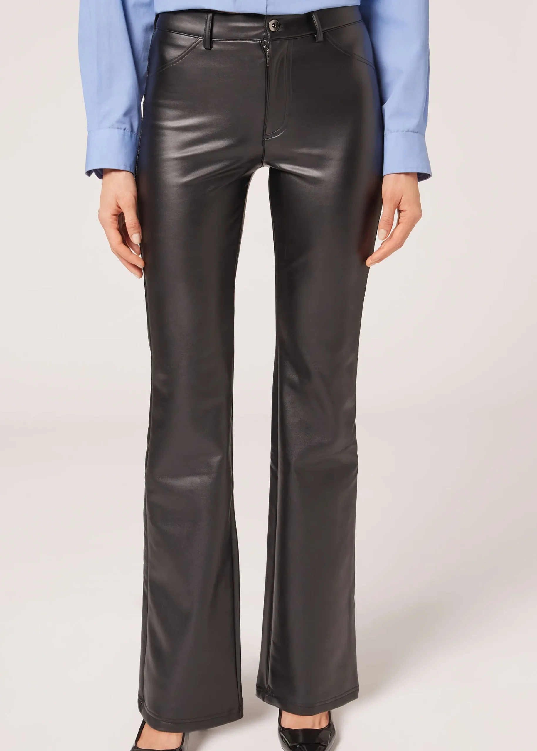 Trousers^Calzedonia Coated Thermal Flare Leggings 019 - Black