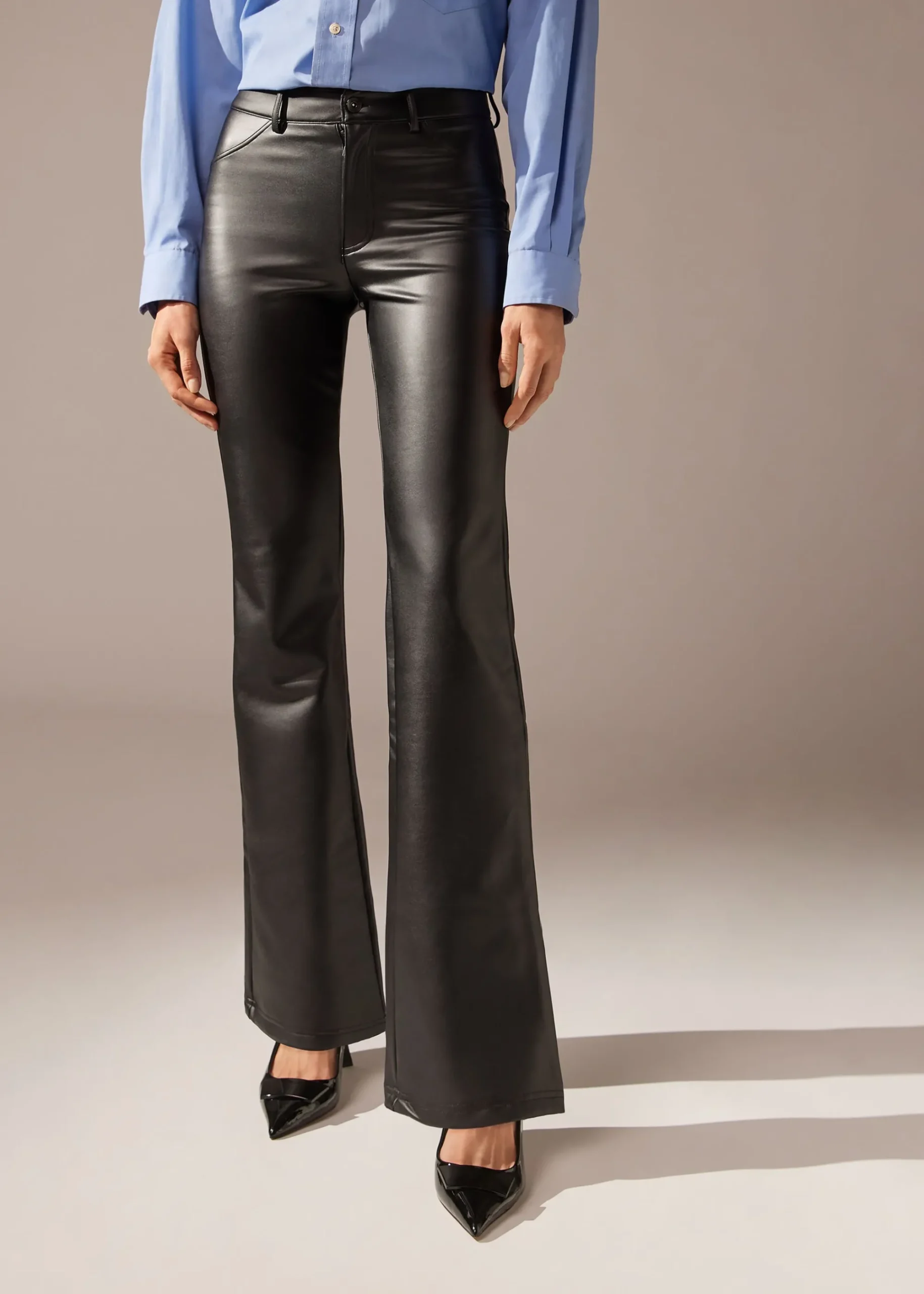 Trousers^Calzedonia Coated Thermal Flare Leggings 019 - Black