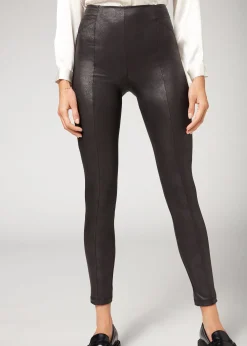 Leggings^Calzedonia Coated-Effect Total Shaper Biker Leggings 019 - Black