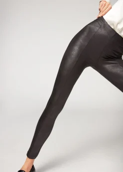 Leggings^Calzedonia Coated-Effect Total Shaper Biker Leggings 019 - Black