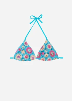 Bikini^Calzedonia Crochet Slide Triangle Bikini Top Capri 634C - Turquoise Green Crochet