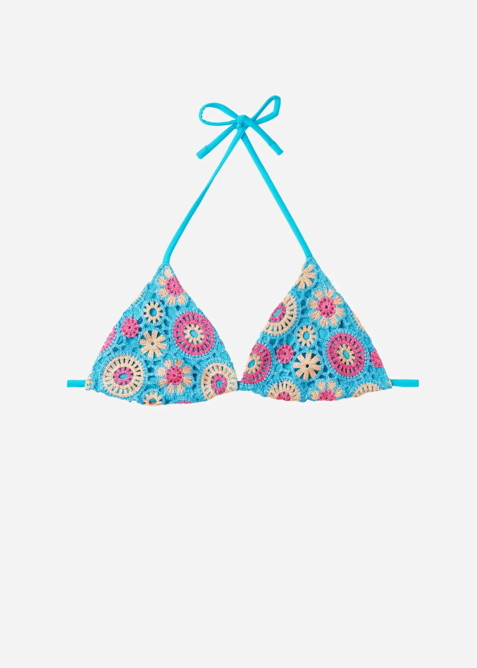 Bikini^Calzedonia Crochet Slide Triangle Bikini Top Capri 634C - Turquoise Green Crochet