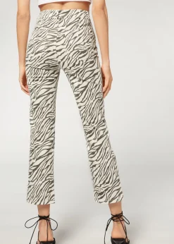 Trousers^Calzedonia Cropped Flared High Waist Jeans 5223 - Zebra Print