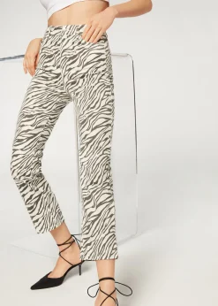 Trousers^Calzedonia Cropped Flared High Waist Jeans 5223 - Zebra Print