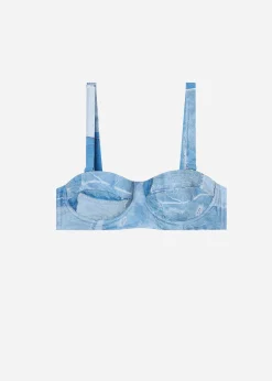 Bikini^Calzedonia Denim Padded Bandeau Bikini Top Ibiza 726C - Denim Patchwork