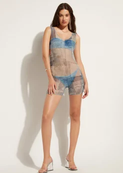 Beachwear^Calzedonia Denim Patchwork Short Jumpsuit 726C - Denim Patchwork
