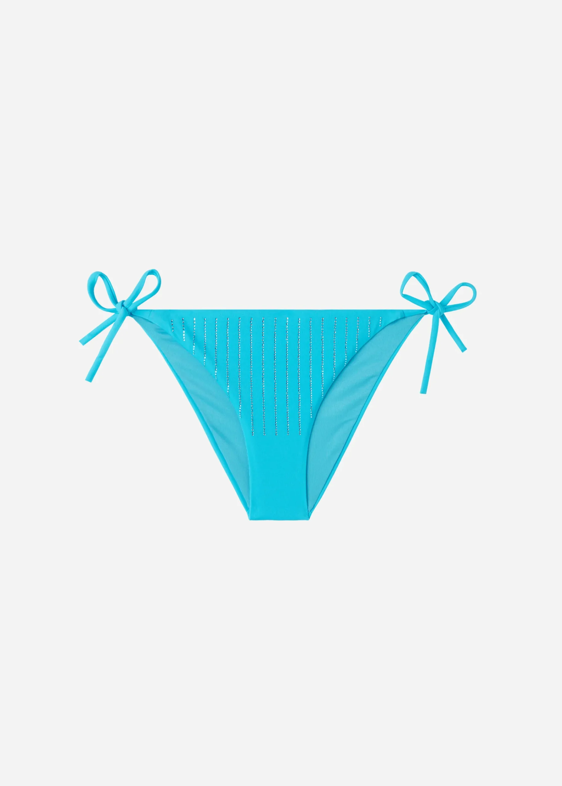 Bikini^Calzedonia Diamante Tie Bikini Bottoms Shanghai 626C - Turquoise Green Rhinestone