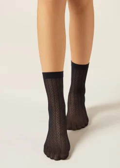 Short Socks^Calzedonia Diamond Pattern Eco Ankle Socks 5068 - Eco Black Vertical Argyle
