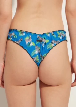 Bikini^Calzedonia Double Face High-Leg Brazilian Bikini Bottoms Cancun 693C - Blue Zebra
