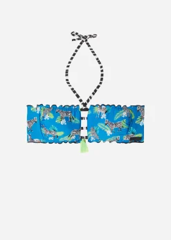 Bikini^Calzedonia Double Face Padded Bandeau Bikini Top Cancun 693C - Blue Zebra