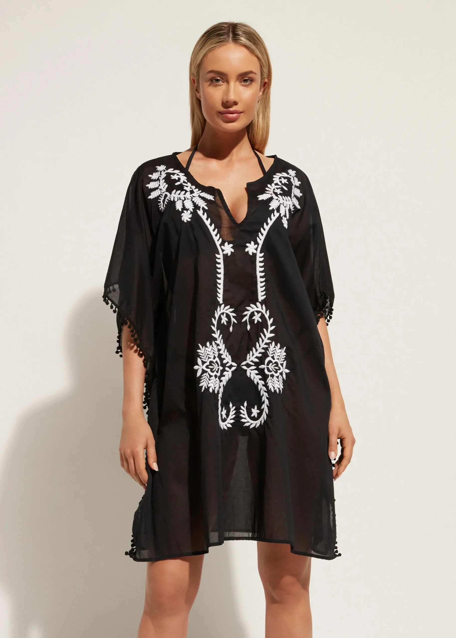 Beachwear^Calzedonia Embroidery And Passementerie Kimono Kaftan 06 - Black