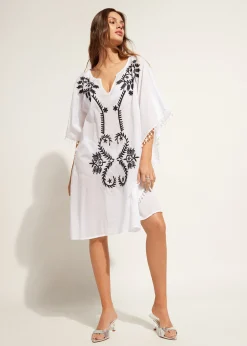 Beachwear^Calzedonia Embroidery And Passementerie Kimono Kaftan 01 - White