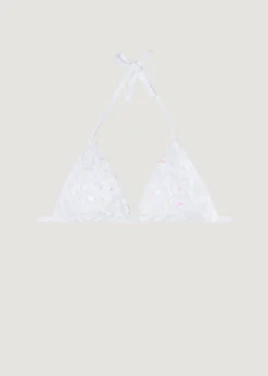 Bikini^Calzedonia Floral Graduated Padded Triangle Bikini Top Parigi 709C - White Roses