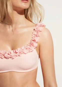Bikini^Calzedonia Floral One-Shoulder Bandeau Bikini Top Honolulu 698C - Pink Flowers
