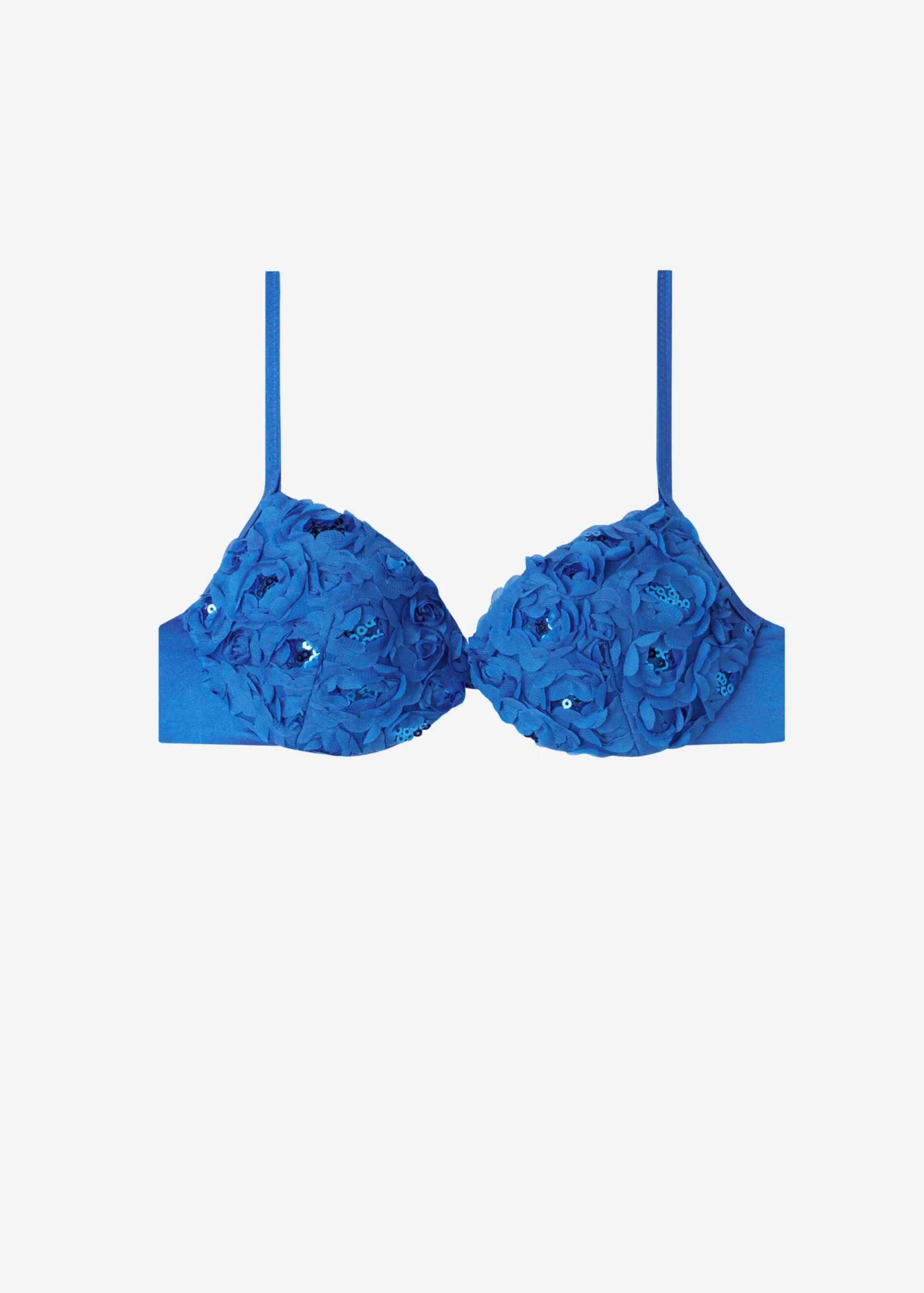Bikini^Calzedonia Floral Padded Push-Up Bikini Top Parigi 699C - Blue Roses