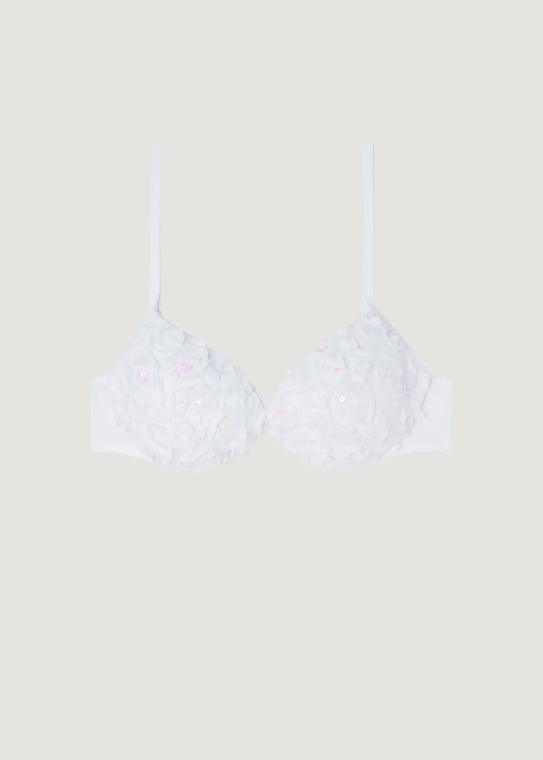 Bikini^Calzedonia Floral Padded Push-Up Bikini Top Parigi 709C - White Roses