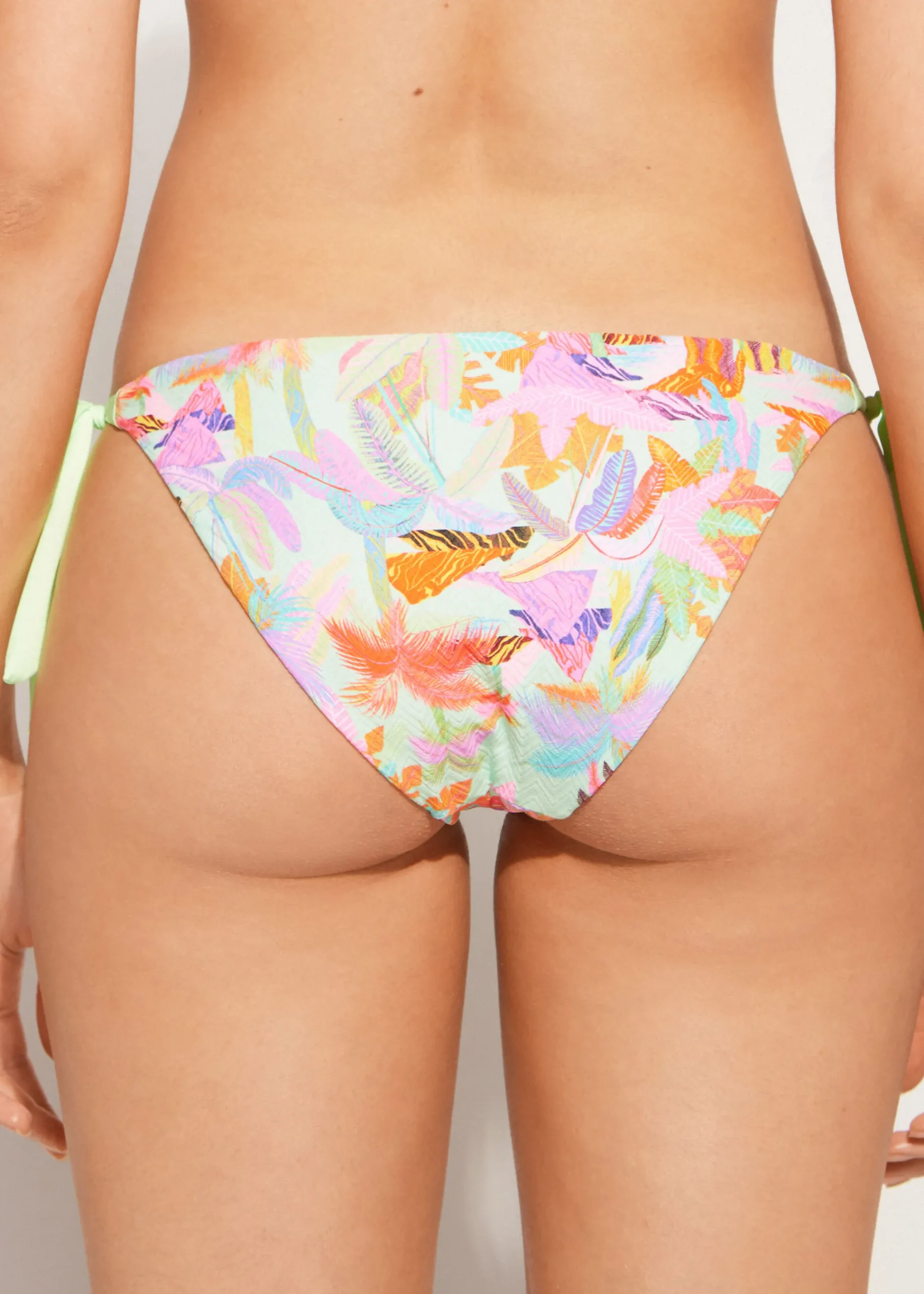 Bikini^Calzedonia Foliage Bow Bikini Bottoms Tahiti 637C - Neon Jungle