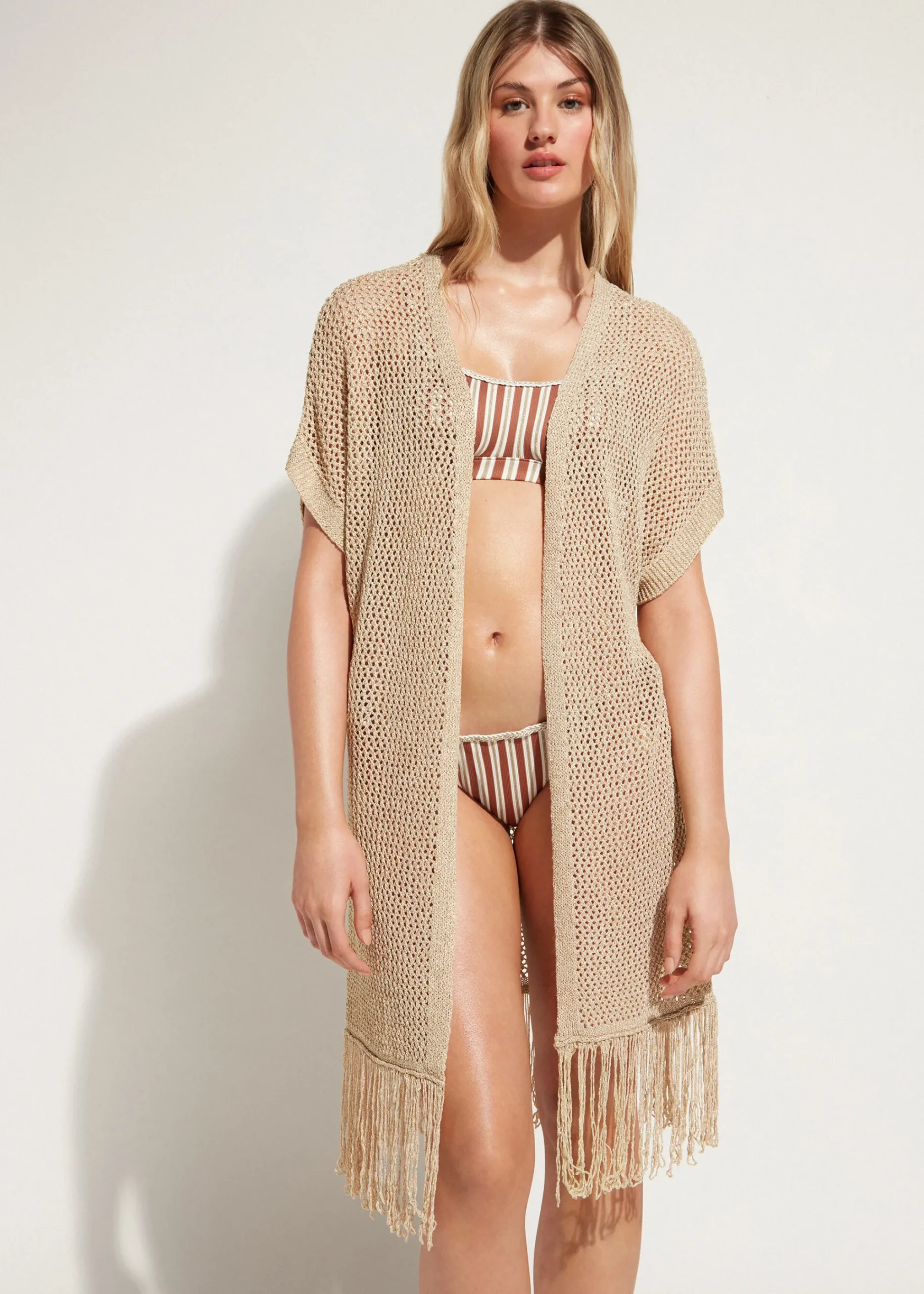 Beachwear^Calzedonia Fringed Gold Mesh Gilet 560C - Gold