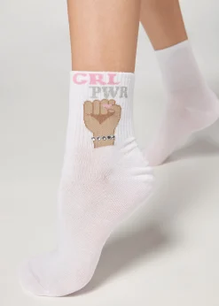 Short Socks^Calzedonia Girl Power Print Short Socks 9676 - White Girl Power Bracelet