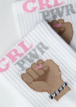 Short Socks^Calzedonia Girl Power Print Short Socks 9676 - White Girl Power Bracelet