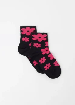 Short Socks^Calzedonia Girls' Floral Short Socks 9745 - Black Flowers