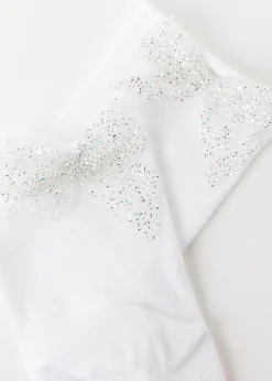 Short Socks^Calzedonia Girls' Glitter Bow Short Socks 9752 - White Bow Applique