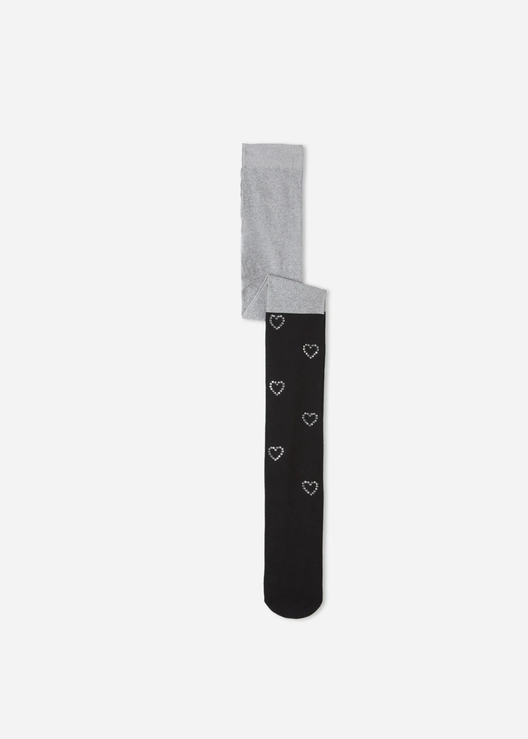 Tights^Calzedonia Girls' Over-Knee Effect Tights With Diamante Heart Applications 5262 - Grey/Black Longuette Hearts