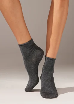 Short Socks^Calzedonia Glitter Short Socks 7506 - Charcoal Grey Glitter