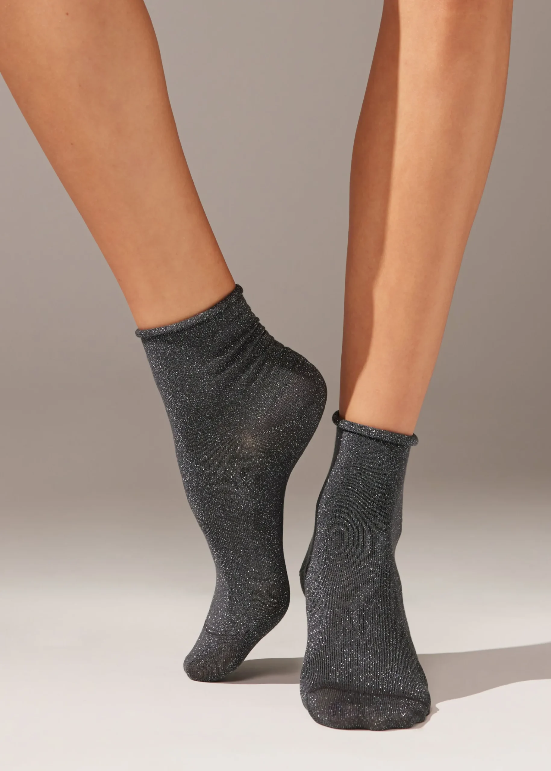 Short Socks^Calzedonia Glitter Short Socks 7506 - Charcoal Grey Glitter