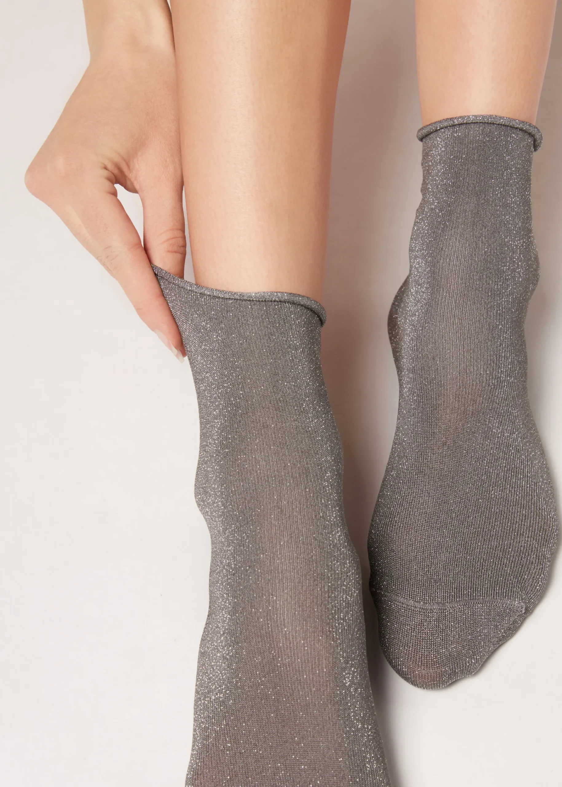Short Socks^Calzedonia Glitter Short Socks 5633 - Grey Glitter